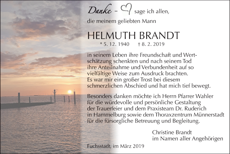  Traueranzeige für Helmuth Brandt vom 09.03.2019 aus MGO