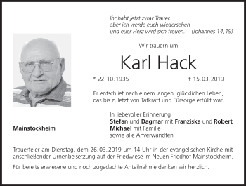 Anzeige von Karl Hack von MGO