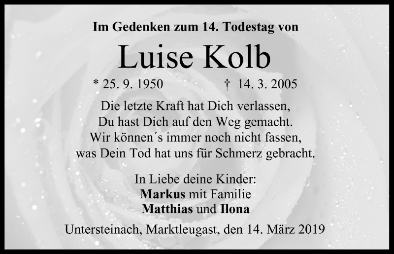  Traueranzeige für Luise Kolb vom 14.03.2019 aus MGO
