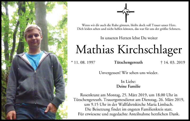  Traueranzeige für Mathias Kirchschlager vom 23.03.2019 aus MGO