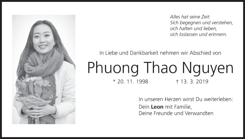  Traueranzeige für Phuong Thao Nguyen vom 19.03.2019 aus MGO