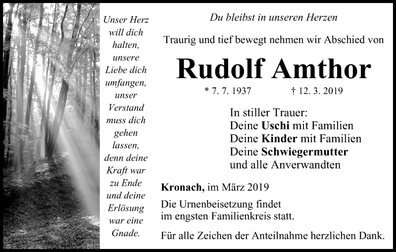  Traueranzeige für Rudolf Amthor vom 19.03.2019 aus MGO