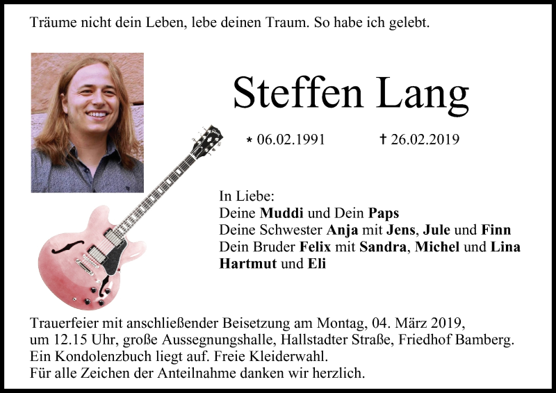  Traueranzeige für Steffen Lang vom 02.03.2019 aus MGO