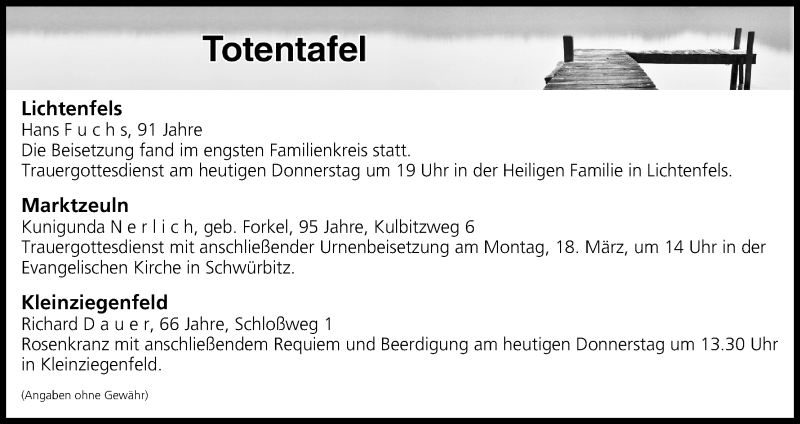  Traueranzeige für Totentafel vom 14.03.2019 vom 14.03.2019 aus MGO