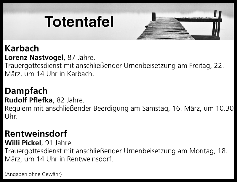  Traueranzeige für Totentafel vom 15.03.2019 vom 15.03.2019 aus MGO
