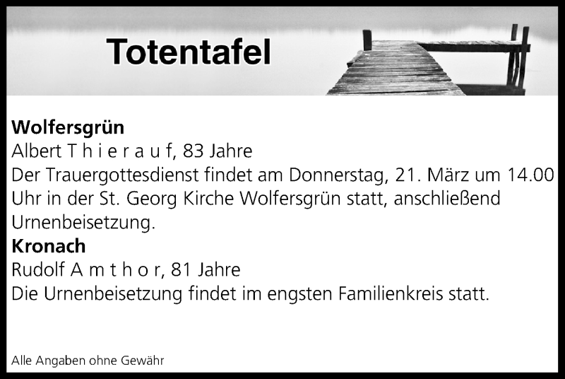  Traueranzeige für Totentafel vom 21.03.2019 vom 21.03.2019 aus MGO