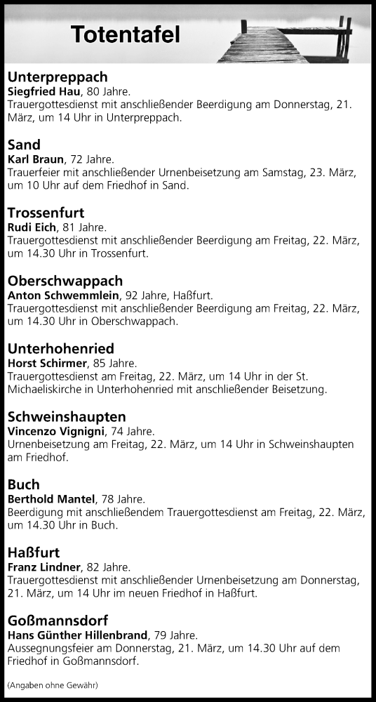  Traueranzeige für Totentafel vom 21.03.2019 vom 21.03.2019 aus MGO