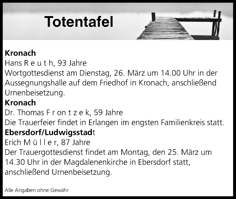  Traueranzeige für Totentafel vom 23.03.2019 vom 23.03.2019 aus MGO