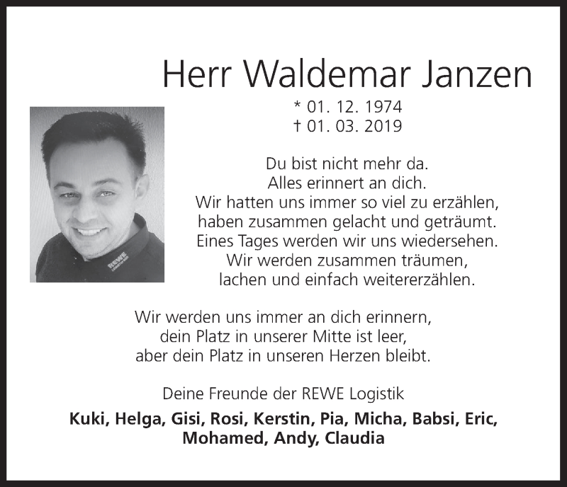  Traueranzeige für Waldemar Janzen vom 07.03.2019 aus MGO