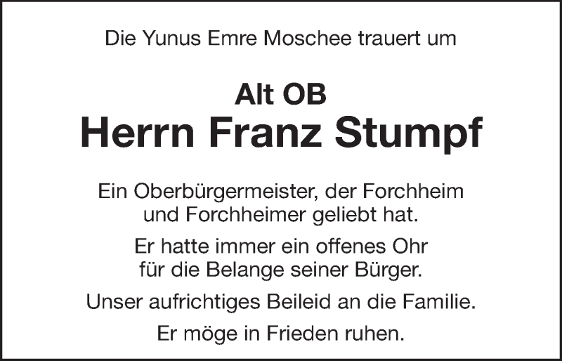  Traueranzeige für Franz Stumpf vom 13.04.2019 aus MGO