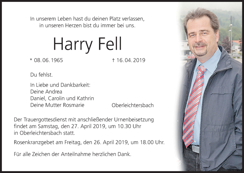  Traueranzeige für Harry Fell vom 24.04.2019 aus MGO