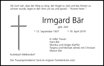 Anzeige von Irmgard Bär von MGO