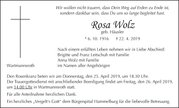 Anzeige von Rosa Wolz von MGO