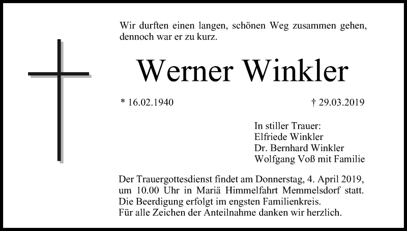 Werner Winkler | Traueranzeige | trauer.inFranken.de