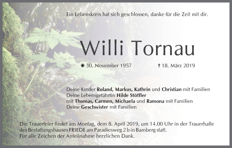  Traueranzeige für Willi Tornau vom 06.04.2019 aus MGO