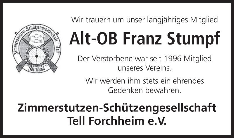  Traueranzeige für Franz Stumpf vom 11.04.2019 aus MGO