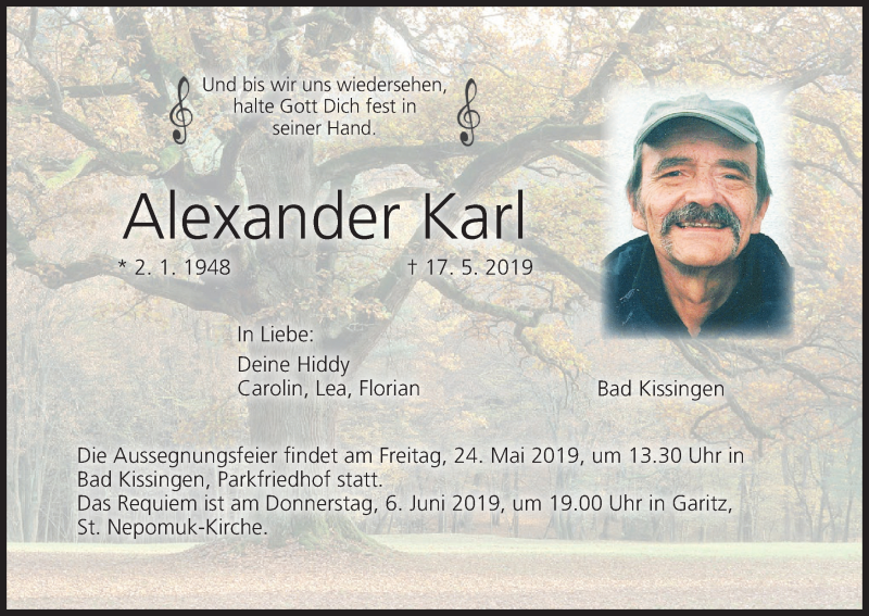  Traueranzeige für Alexander Karl vom 22.05.2019 aus MGO