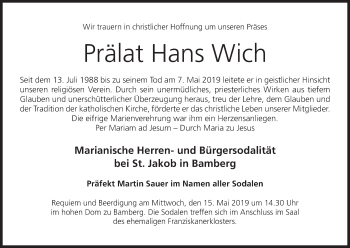 Anzeige von Hans Wich von MGO