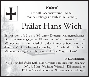 Anzeige von Hans Wich von MGO