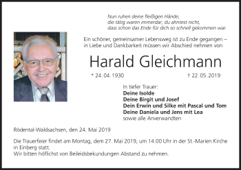 Anzeige von Harald Gleichmann von MGO