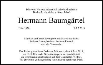 Anzeige von Hermann Baumgärtel von MGO