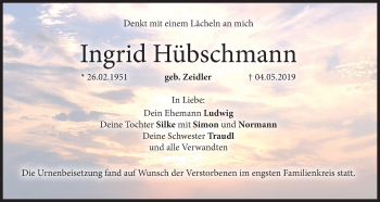 Anzeige von Ingrid Hübschmann von MGO