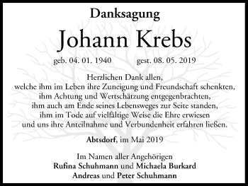 Anzeige von Johann Krebs von MGO
