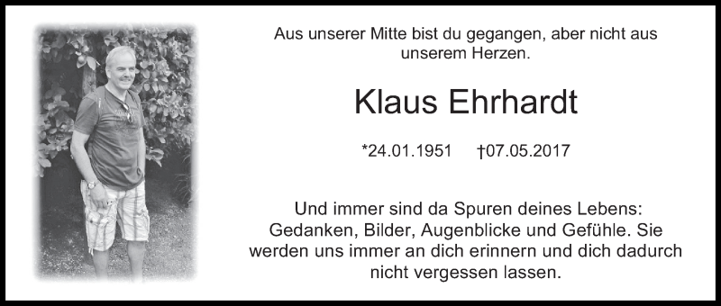  Traueranzeige für Klaus Ehrhardt vom 07.05.2019 aus MGO
