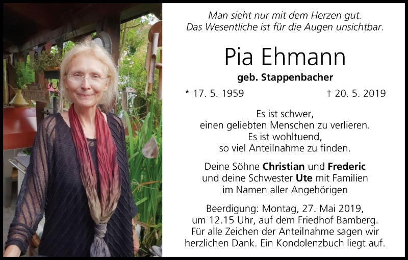  Traueranzeige für Pia Ehmann vom 25.05.2019 aus MGO