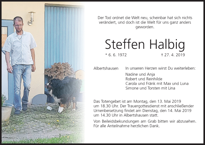  Traueranzeige für Steffen Halbig vom 10.05.2019 aus MGO