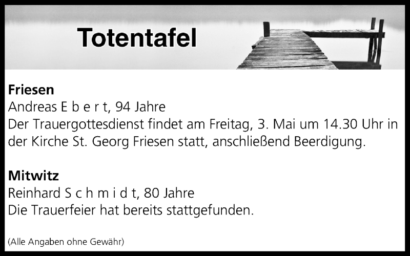  Traueranzeige für Totentafel vom 03.05.2019 vom 03.05.2019 aus MGO