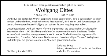 Anzeige von Wolfgang Dittes von MGO