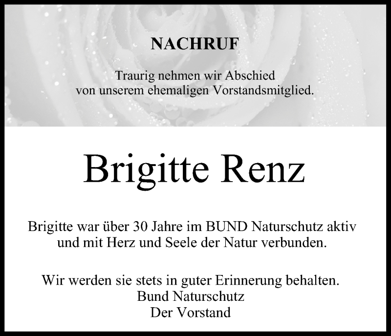  Traueranzeige für Brigitte Renz vom 20.06.2019 aus MGO