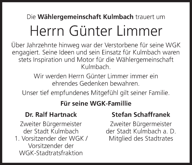  Traueranzeige für Günter Limmer vom 13.06.2019 aus MGO