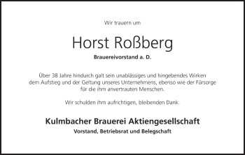 Anzeige von Horst Roßberg von MGO