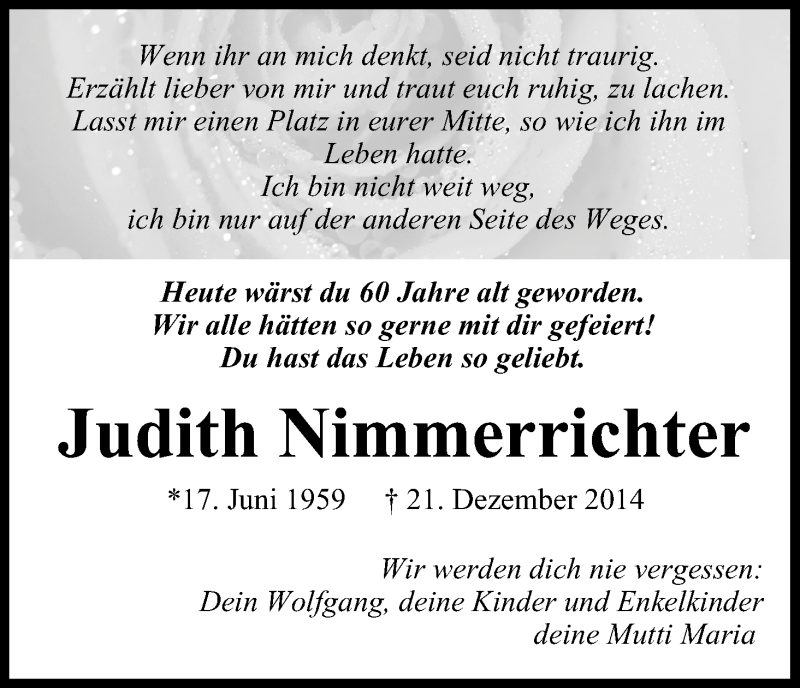  Traueranzeige für Judith Nimmerrichter vom 17.06.2019 aus MGO