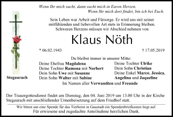 Anzeige von Klaus Nöth von MGO