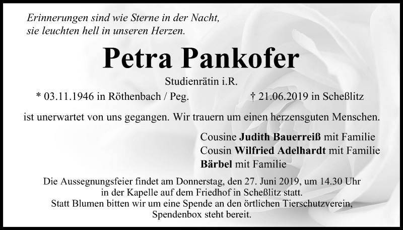  Traueranzeige für Petra Pankofer vom 25.06.2019 aus MGO