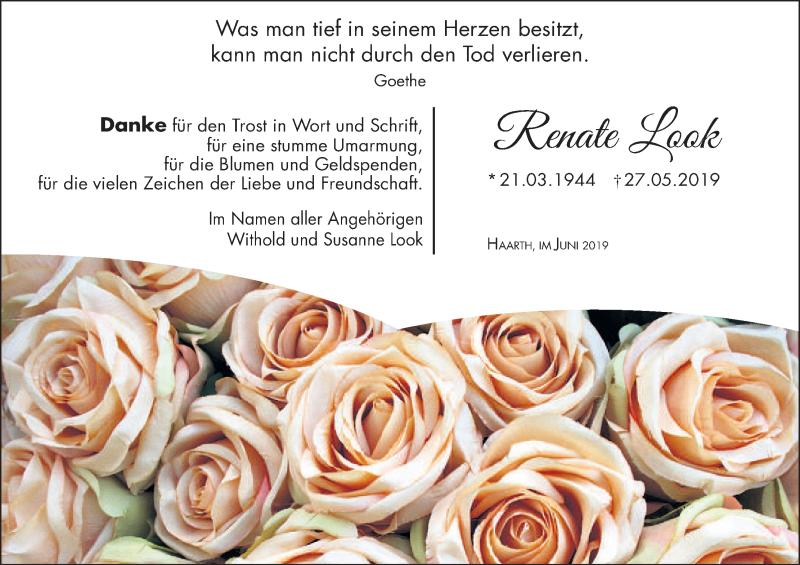  Traueranzeige für Renate Look vom 22.06.2019 aus MGO