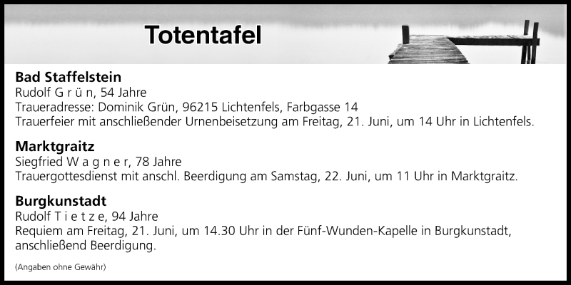  Traueranzeige für Totentafel vom 20.06.2019 vom 20.06.2019 aus MGO