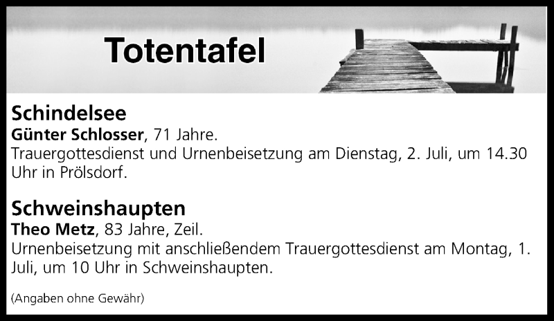  Traueranzeige für Totentafel vom 29.06.2019 vom 29.06.2019 aus MGO