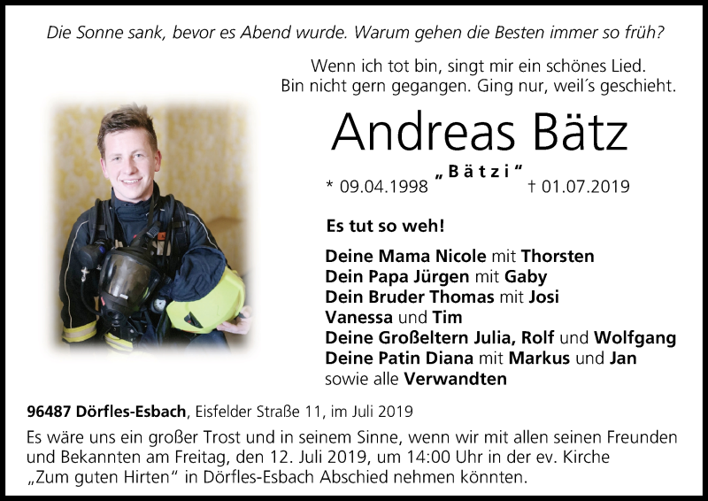  Traueranzeige für Andreas Bätz vom 06.07.2019 aus MGO