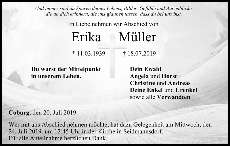  Traueranzeige für Erika Müller vom 20.07.2019 aus MGO