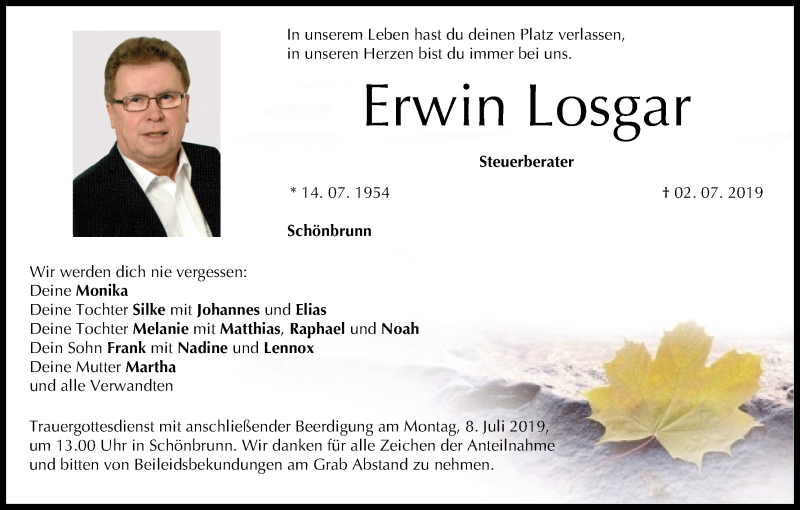  Traueranzeige für Erwin Losgar vom 05.07.2019 aus MGO
