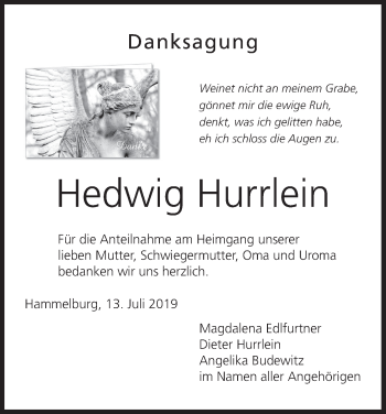 Anzeige von Hedwig Hurrlein von MGO