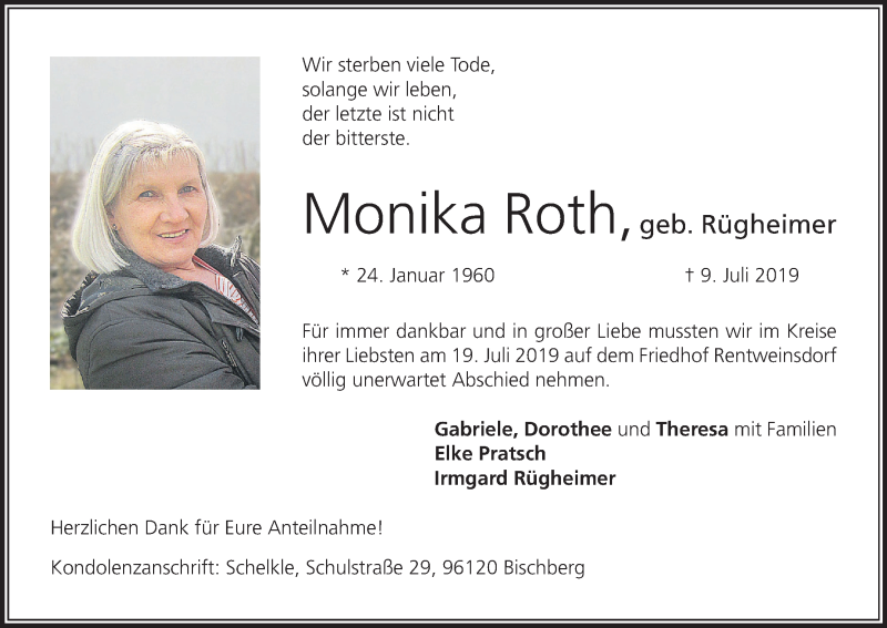  Traueranzeige für Monika Roth vom 20.07.2019 aus MGO