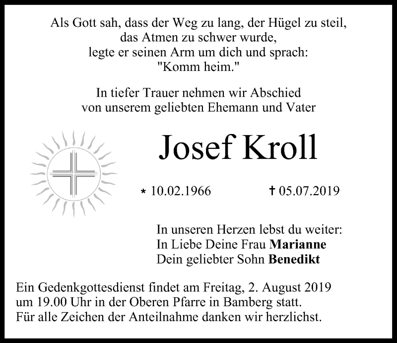  Traueranzeige für Josef Kroll vom 27.07.2019 aus MGO
