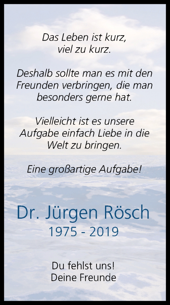 Traueranzeige für Jürgen Rösch vom 09.07.2019 aus MGO