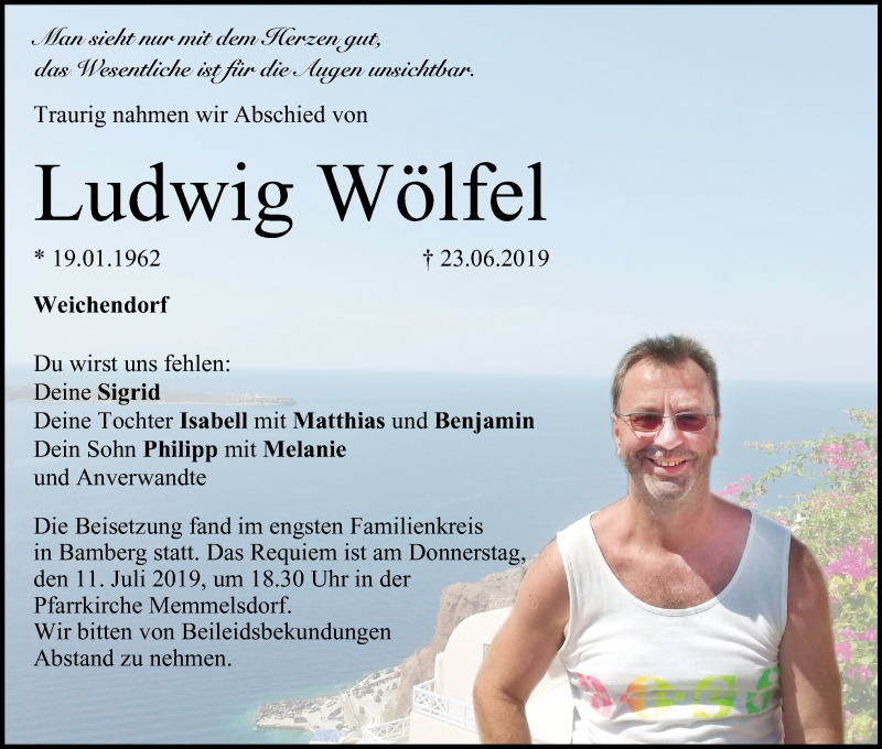  Traueranzeige für Ludwig Wölfel vom 06.07.2019 aus MGO