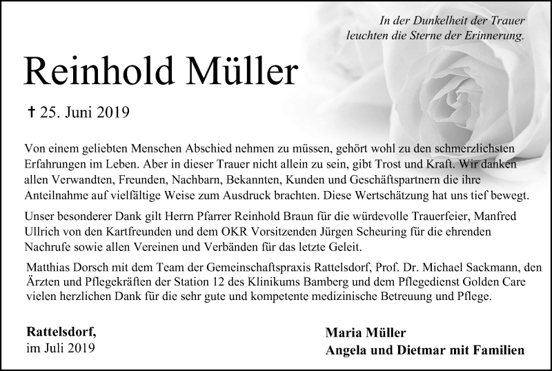  Traueranzeige für Reinhold Müller vom 06.07.2019 aus MGO